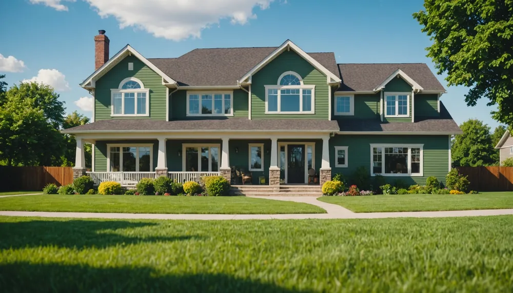 A photo of a beautiful home with a lush green lawn and a bright blue sky, symbolizing the dream of homeownership